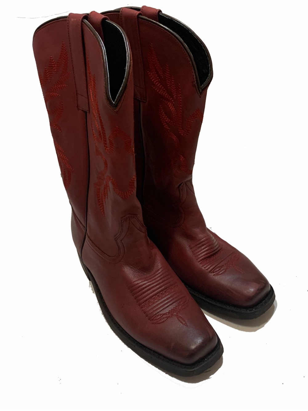 9.5 / Masterson Red Leather Cowboy Boots - Classic Western Style
